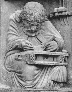 Pythagoras. Bas relief from the Chartres Cathedral.